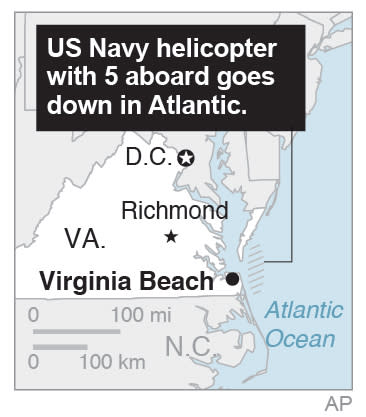 Map locates helicopter crash off Virgina coast; 1c x 3 inches; 46.5 mm x 76 mm;