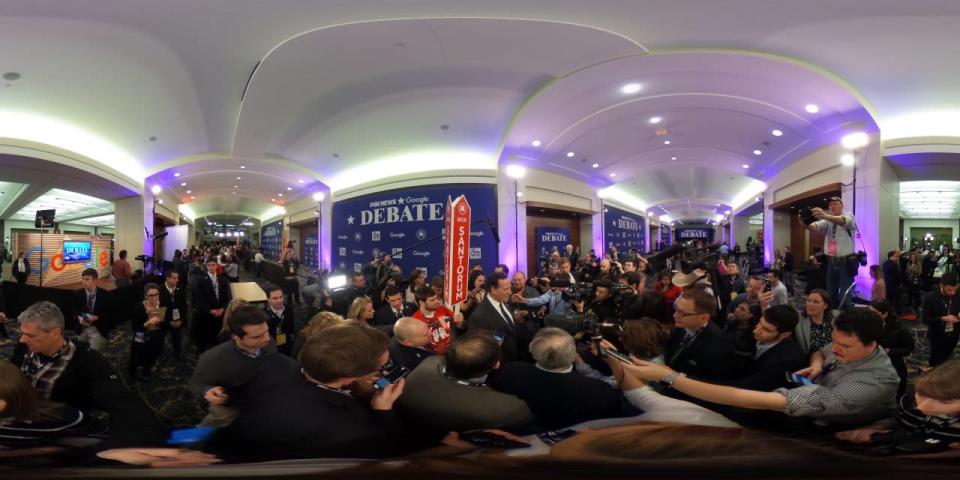 Rick Santorum visits the spin room.