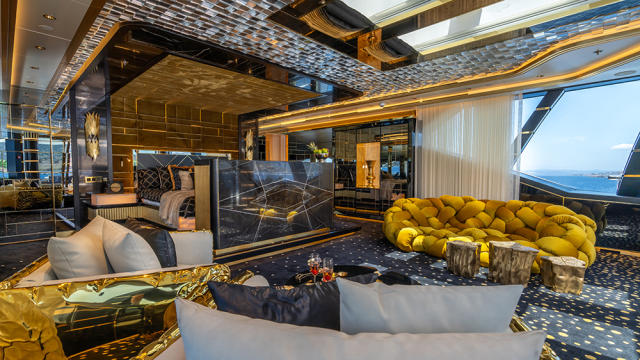 This New 263-Foot Superyacht Has a Grecian-Inspired Beach Club That Belongs  in a 5-Star Hotel