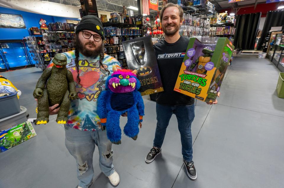 Stockton Repischak (left), and Mike Schott, at The Toy Pit, Indianapolis, Wednesday, April 27, 2022, which has moved into an expanded location. 