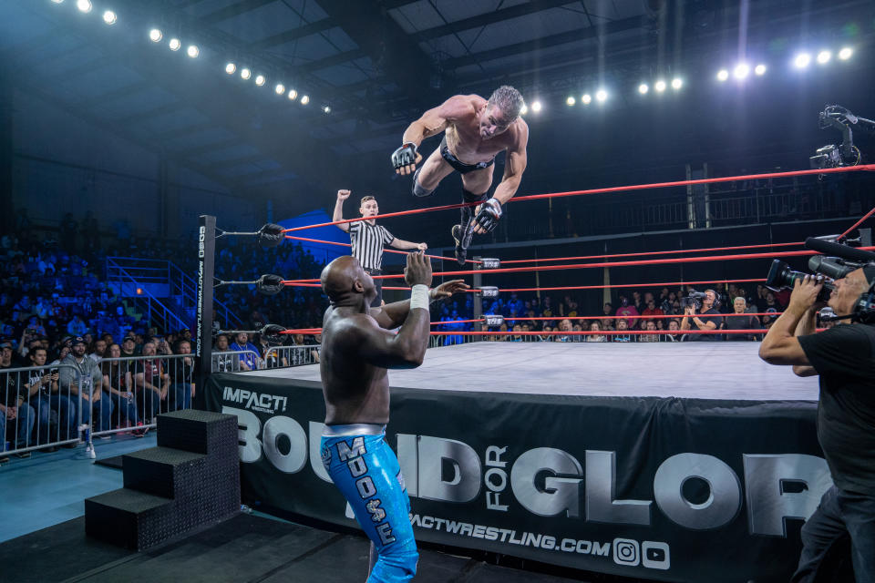 Ken Shamrock performs in a match against Moose at IMPACT Wrestling's "Bound For Glory" event on October 20, 2019. (Photo courtesy of IMPACT Wrestling)
