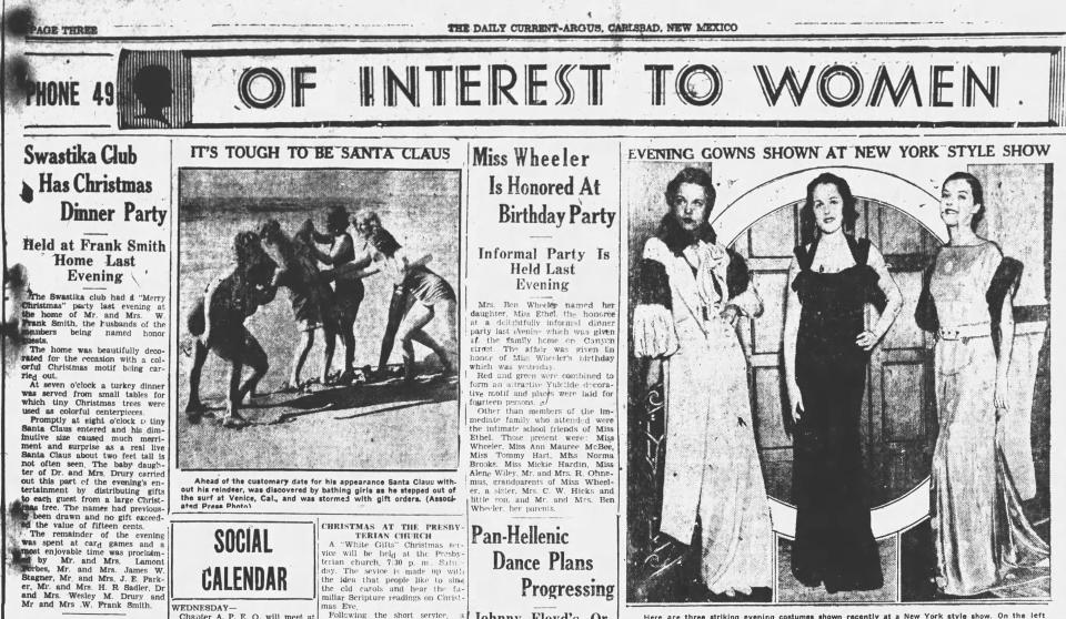 The "Of Interest to Women" section details local events, Dec. 21, 1932 in the Carlsbad Current-Argus