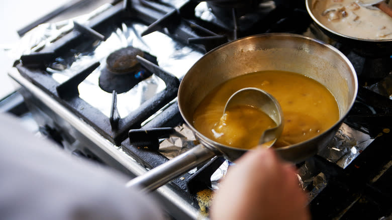 Making gravy in a pan