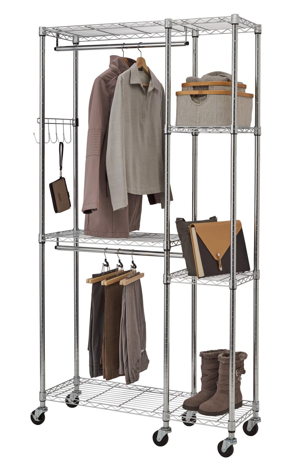 <p>The <span>TRINITY 41"W x 14"D x 76"H 5-Shelf Closet Organizer</span> ($116) is on wheels, so you can place it wherever in your home! </p>