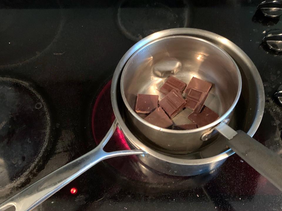 Melting the chocolate for celebration cake