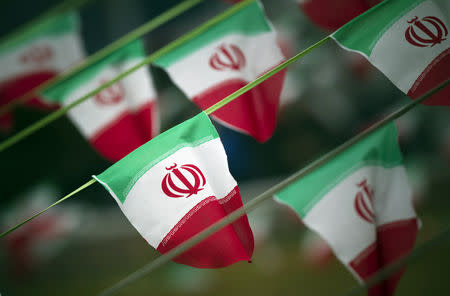 FILE PHOTO - Iran's national flags are seen on a square in Tehran February 10, 2012, a day before the anniversary of the Islamic Revolution. REUTERS/Morteza Nikoubazl