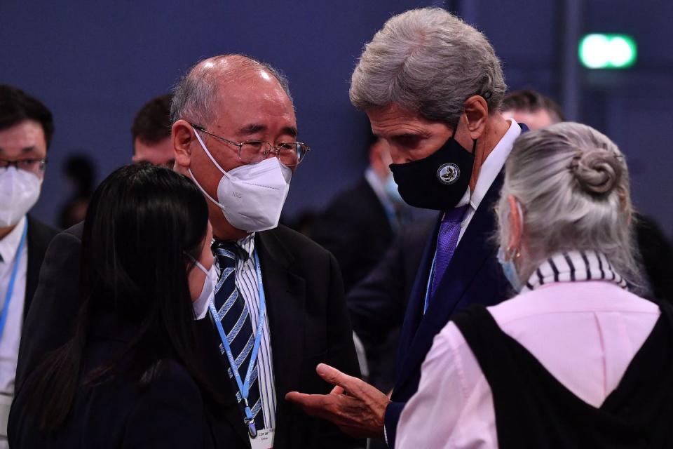 Special Climate Envoys Xie Zhenhua of China and John Kerry of the U.S. have met more than 50 times since they were appointed. <a href="https://www.gettyimages.com/detail/news-photo/special-climate-envoy-john-kerry-speaks-with-chinas-special-news-photo/1236538694?adppopup=true" rel="nofollow noopener" target="_blank" data-ylk="slk:Ben Stansall/AFPv ia Getty Images;elm:context_link;itc:0;sec:content-canvas" class="link ">Ben Stansall/AFPv ia Getty Images</a>