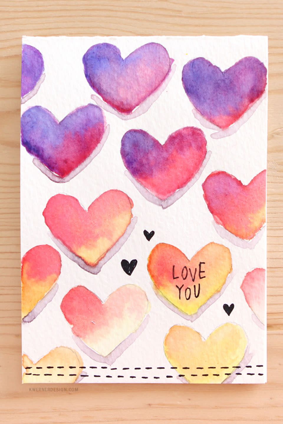 Watercolor Hearts Valentine's Day Card