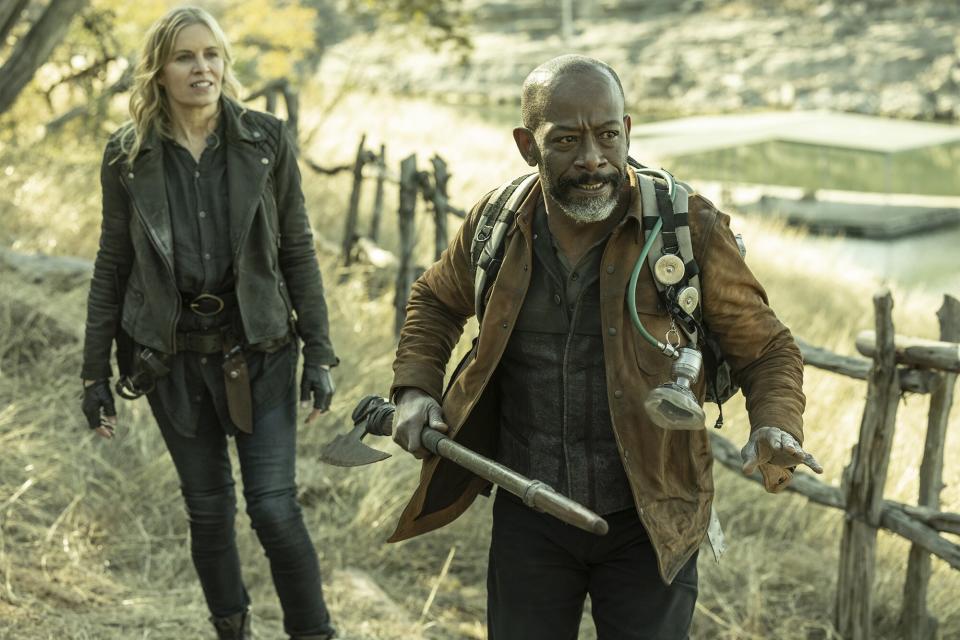 Kim Dickens as Madison Clark, Lennie James as Morgan Jones - Fear the Walking Dead _ Season 7, Episode 16 - Photo Credit: Lauren "Lo" Smith/AMC