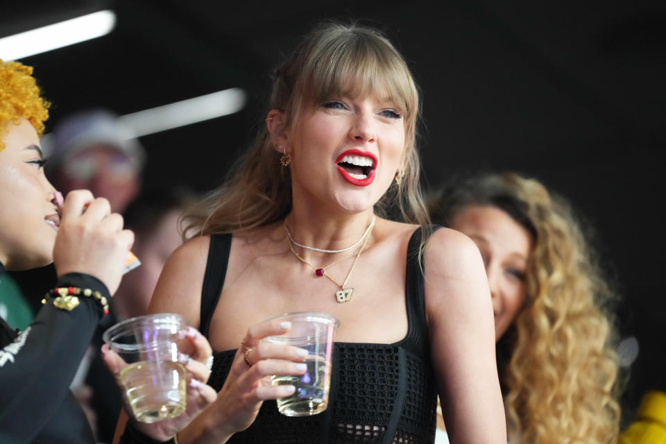 Recording artist Taylor Swift at Super Bowl LVIII between Kansas City Chiefs and San Francisco 49ers at Allegiant Stadium in Paradise, Nevada, on Feb. 11, 2024.