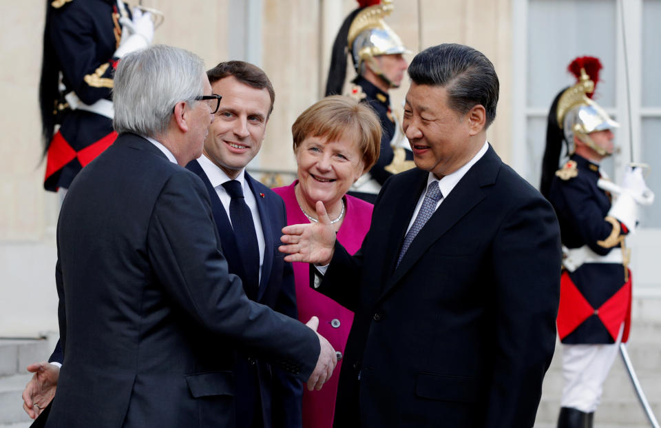 European leaders welcomed Chinese president Xi Jinping to the Elysee Palace in Paris, France. Photo: Reuters/Philippe Wojazer