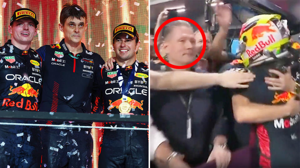Pictured right is Max Verstappen's dad Jos ignoring Sergio Perez after the Mexican's victory at the Saudi Arabian F1 Grand Prix. 
