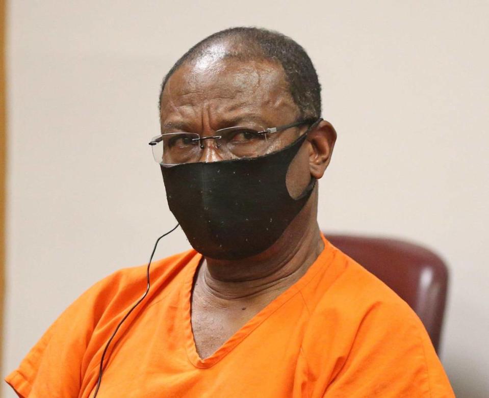 Jean Claude Philippe, a Catholic priest convicted of rape listens to the victim address the court during the sentencing hearing at the Richard E. Gerstein Justice Building on Thursday, February 17, 2022.