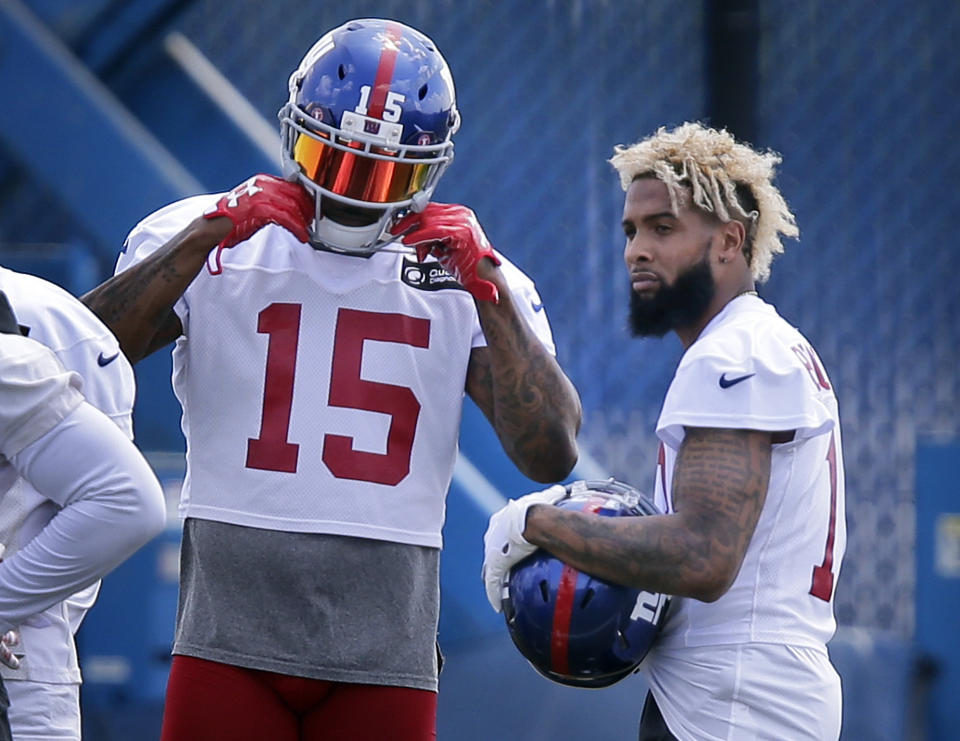 Dynamic duo? WR Brandon Marshall, left, signed with the Giants in March, joining Odell Beckham Jr. (AP)