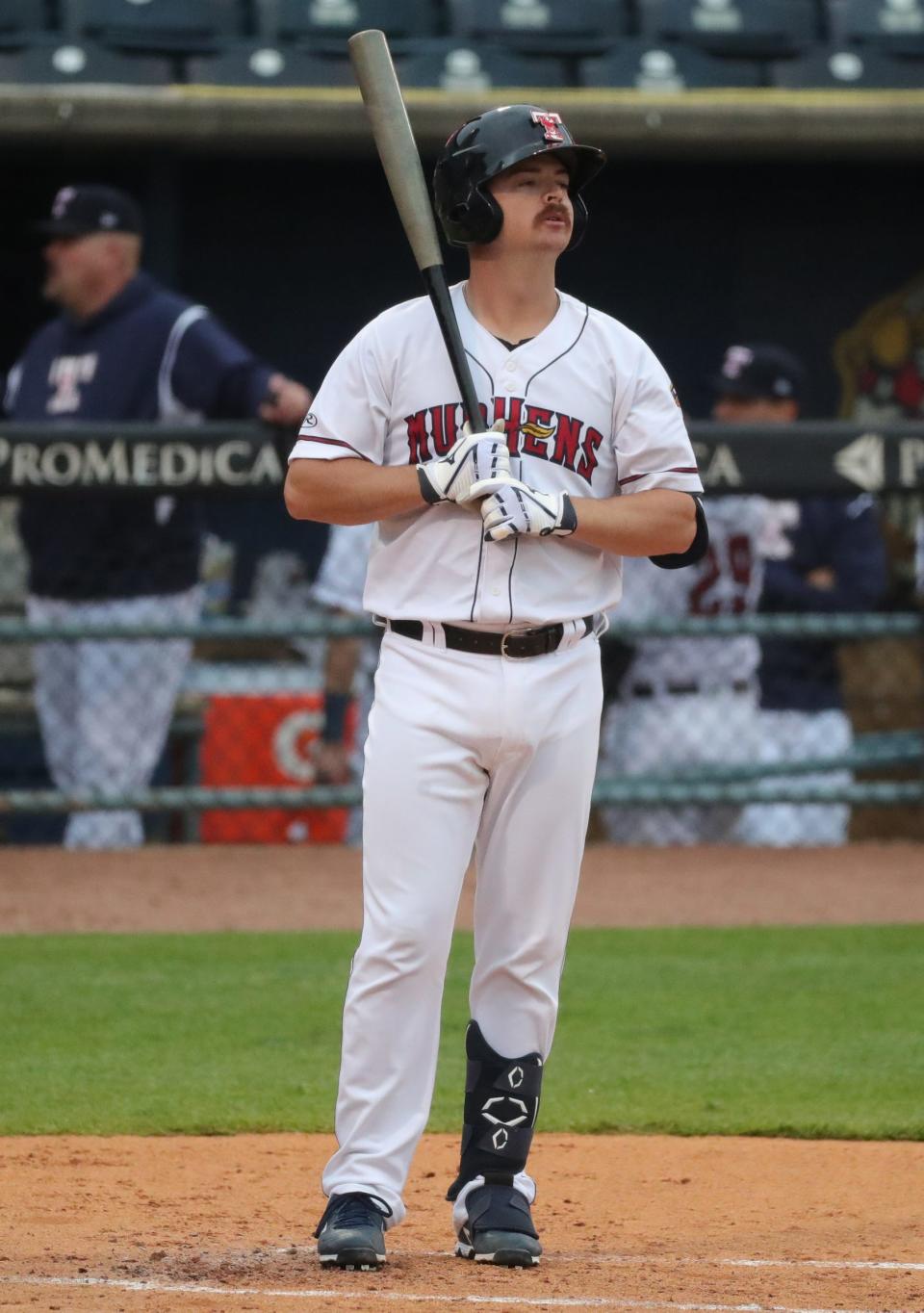 Toledo Mud Hens catcher Jake Rogers bats against the Nashville Sounds Tuesday May 4, in Toledo, OH.