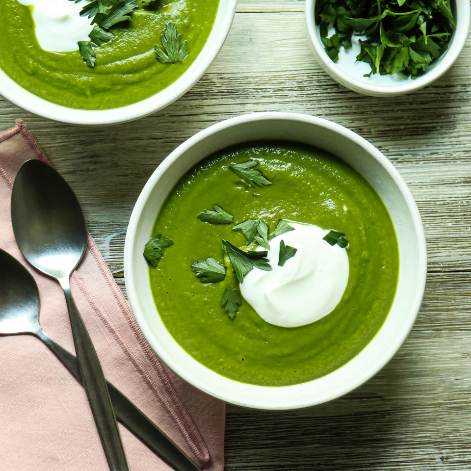 Creamy Zucchini-Chickpea Soup with Spinach