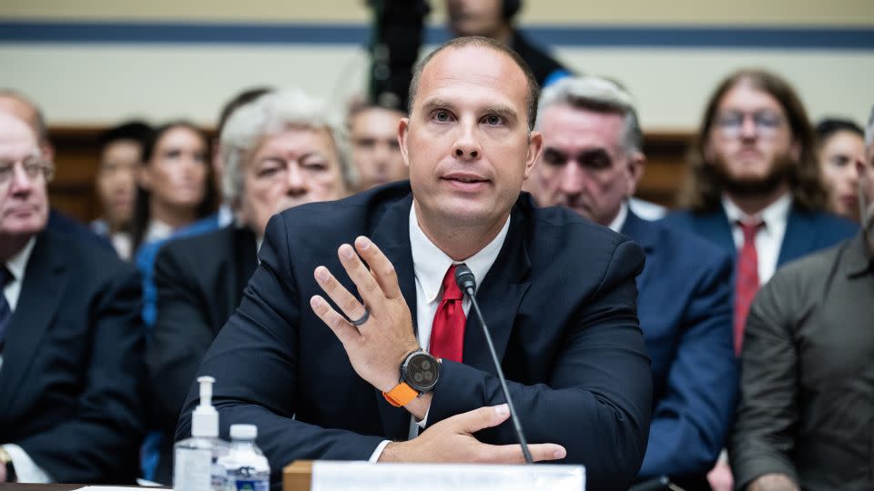 David Grusch, former member of the Defense Department's Unidentified Aerial Phenomena Task Force, testifies during the House Oversight and Accountability Subcommittee on National Security, the Border, and Foreign Affairs hearing on Wednesday, July 26, 2023. - Tom Williams/CQ-Roll Call, Inc/Getty Images/File