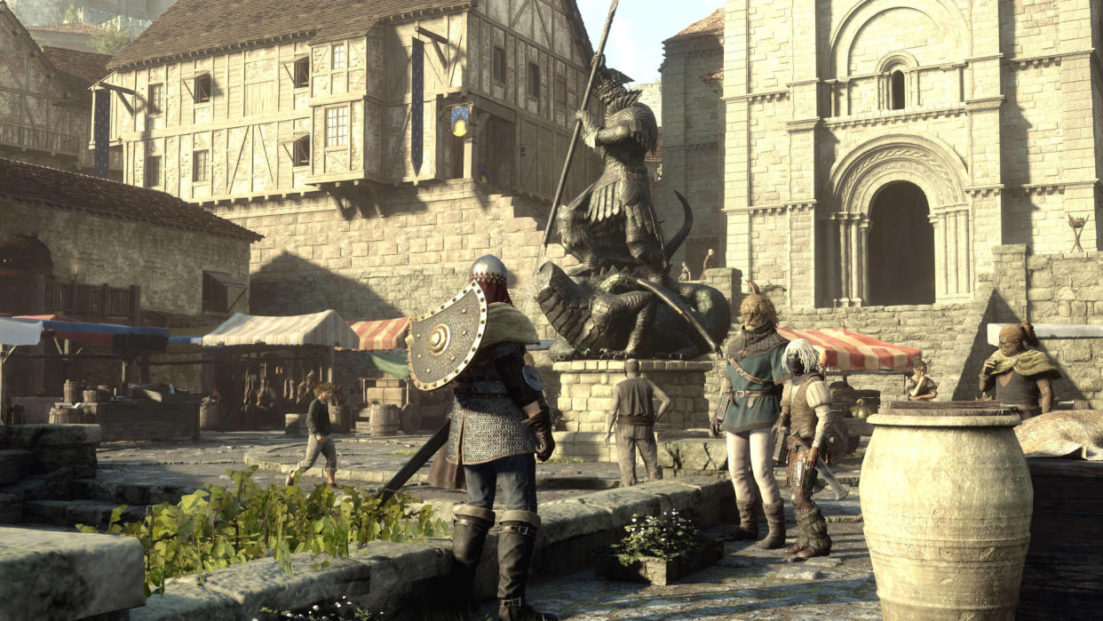  Screenshot of Dragon's Dogma 2, showing a view of the centre of the game's main city, Vernworth. 