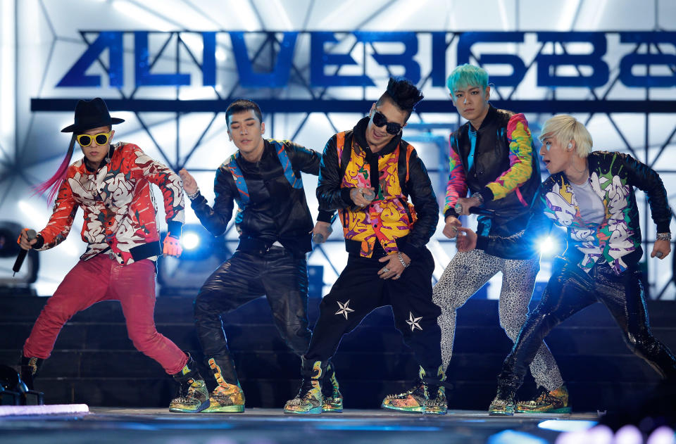 BIGBANG perform on the stage during a concert at the K-Collection In Seoul on March 11, 2012 in Seoul, South Korea.