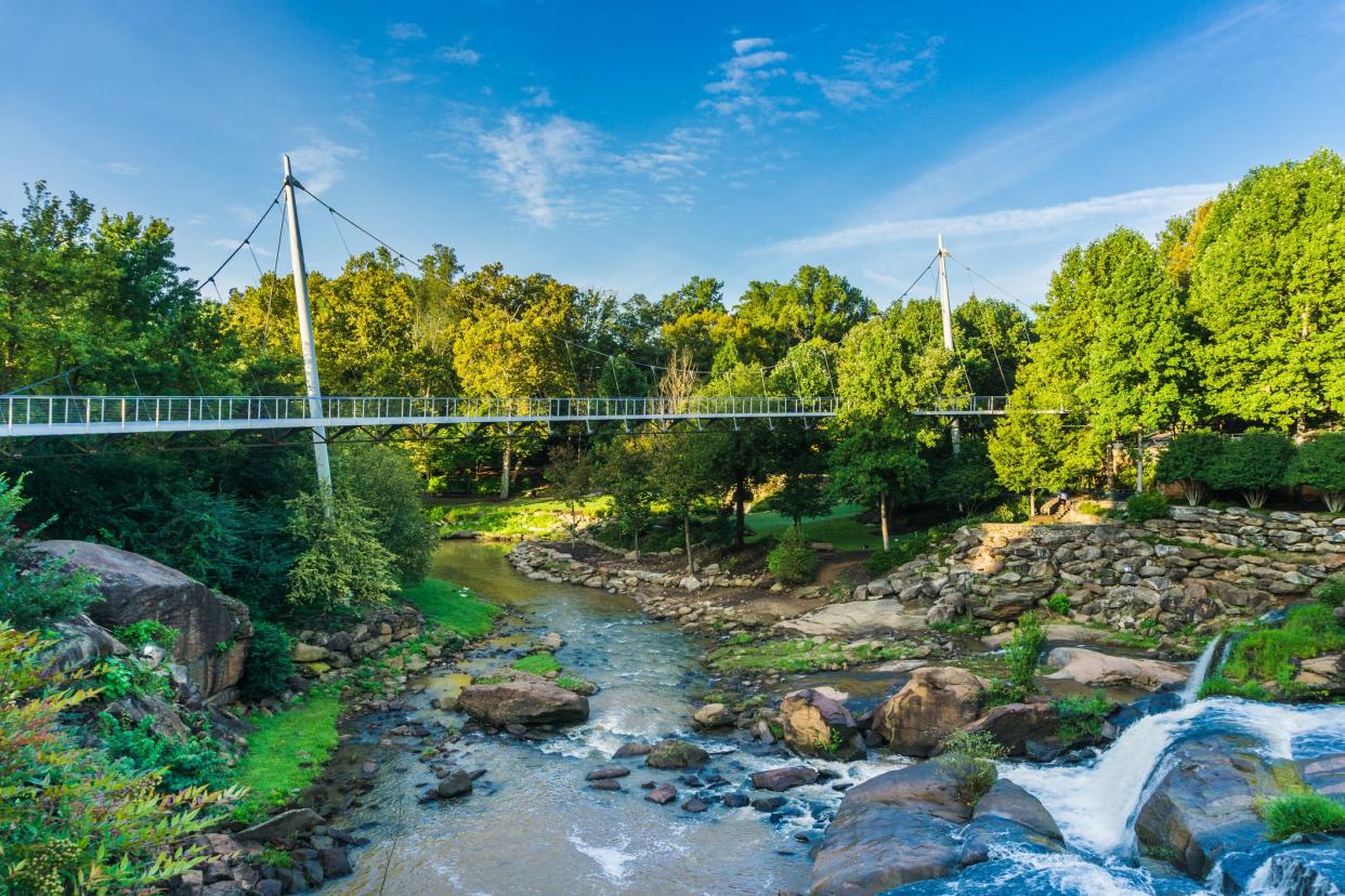 The Liberty Bridge located in Falls Park on the Reedy in Greenville, South Carolina