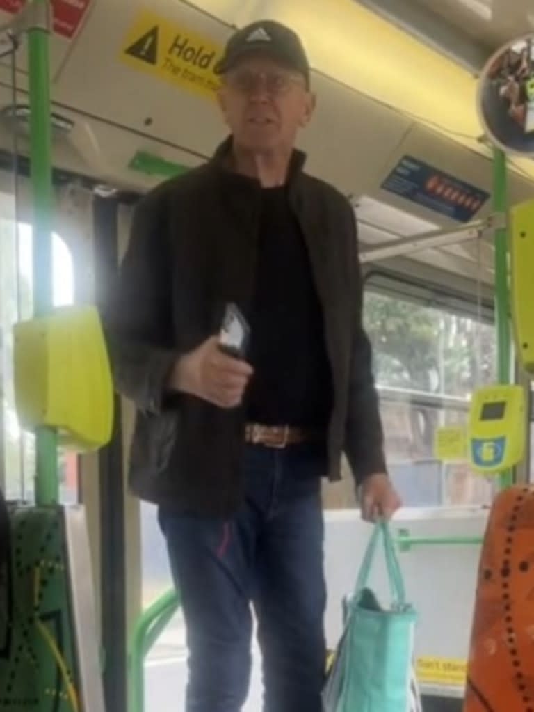 In the footage, the man is heard accosting the woman over her shirt, claiming its message about Aboriginal genocide was "offensive" to him. Picture: Supplied / TikTok