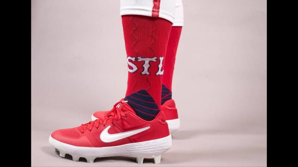 Socks that go with the new Cardinals outfit, unveiled on Monday, May 20, 2024.