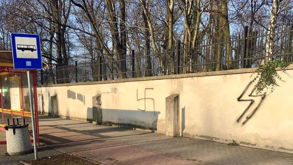 The Oświęcim Jewish cemetery was vandalised with Nazi symbols. Source: Twitter/@AuschwitzMuseum 