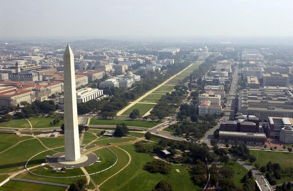 aerial photo of the washington memorial and capitol