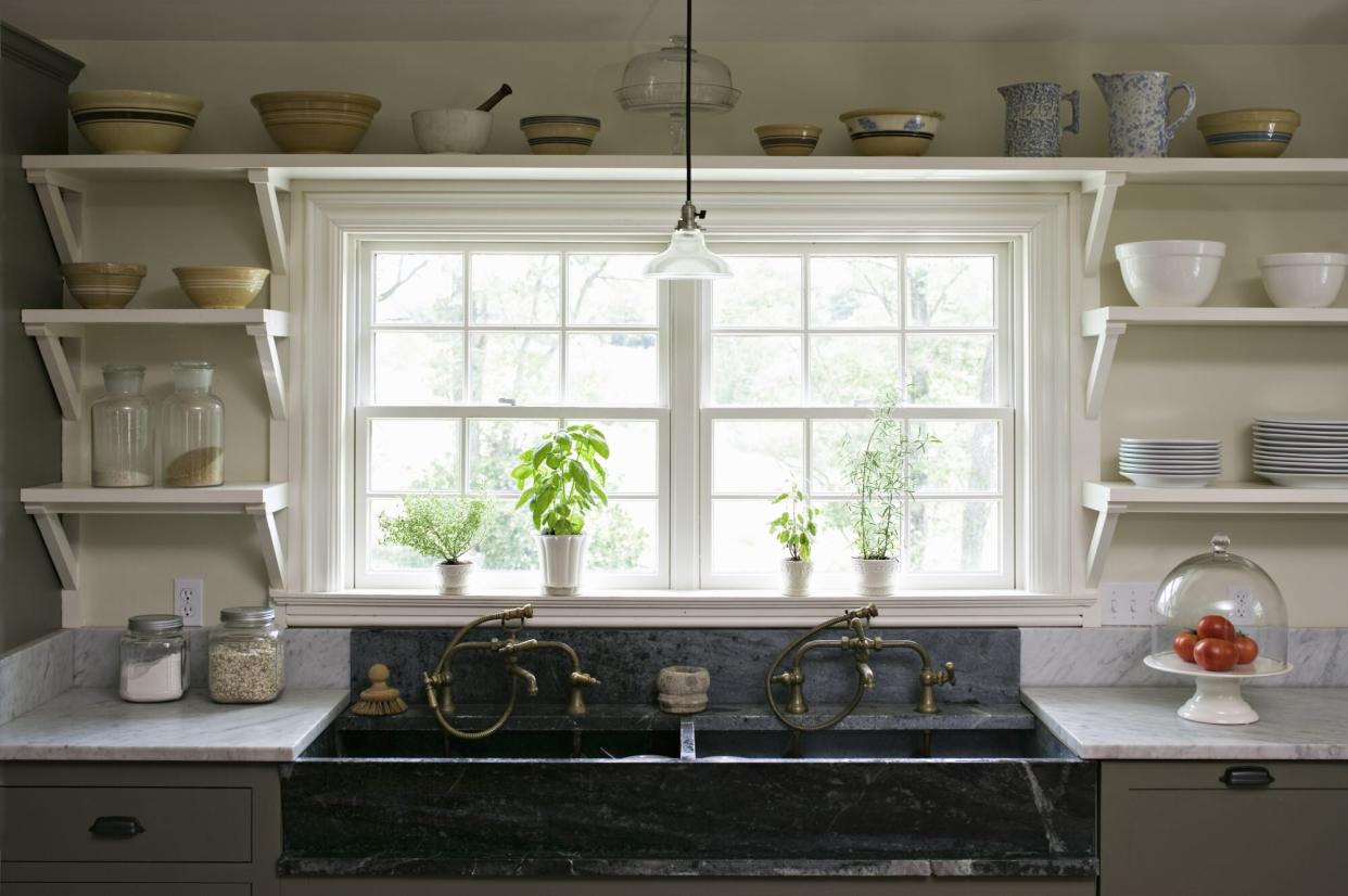 farmhouse kitchen with soapstone sink