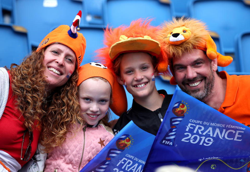 Netherland fans enjoy the pre match atmosphere prior to the 2019 FIFA Women's World Cup France group E match between New Zealand and Netherlands at on June 11, 2019 in Le Havre, France. (Photo by Alex Grimm/Getty Images)