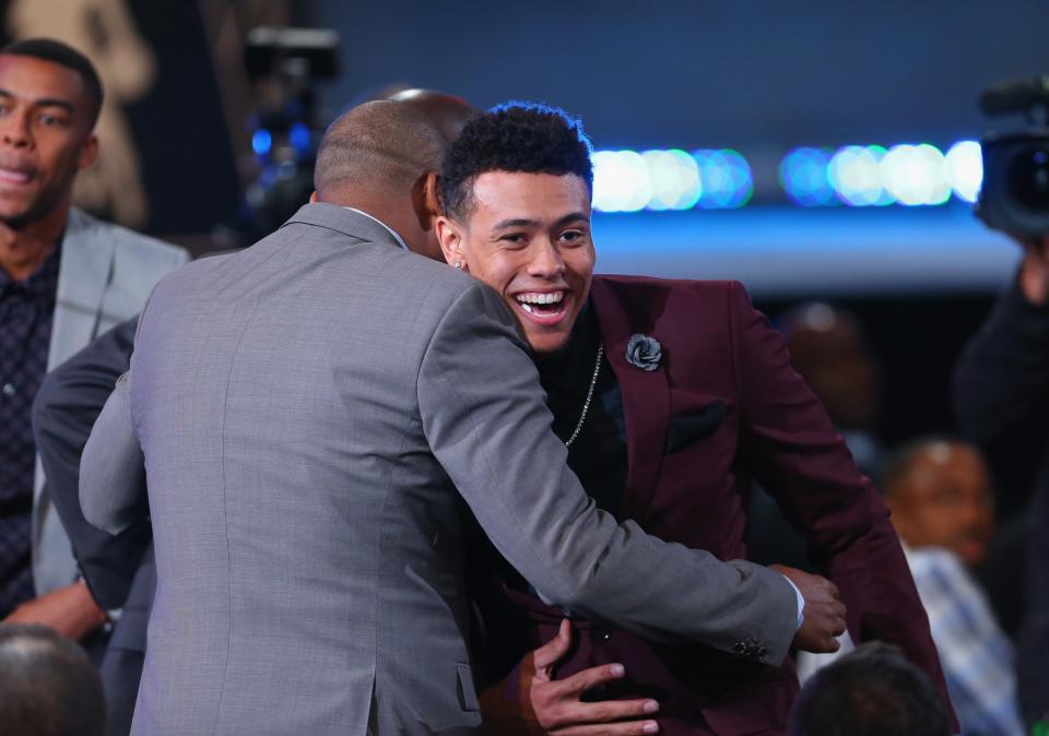 <p>NEW YORK, NY – JUNE 23: Wade Baldwin IV celebrates after being drafted 17th overall by the Memphis Grizzlies in the first round of the 2016 NBA Draft at the Barclays Center on June 23, 2016 in the Brooklyn borough of New York City. (Photo by Mike Stobe/Getty Images) </p>