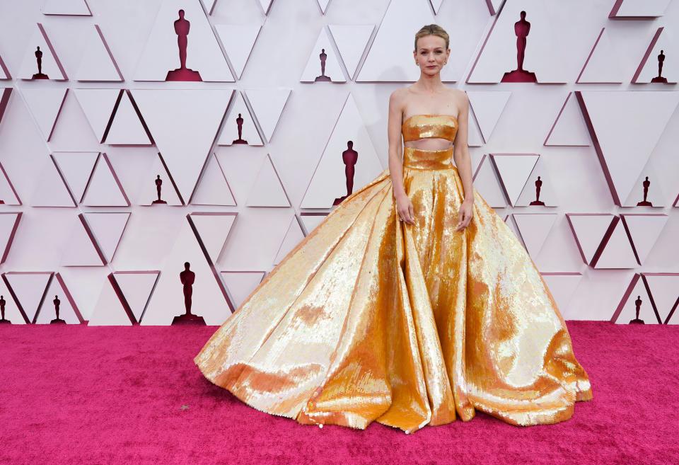 Carey Mulligan on the red carpet wearing Valentino spring/summer 2021Getty