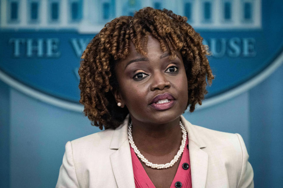 Image: White House Press Secretary Karine Jean-Pierre speaks during the daily briefing in the James S Brady Press Briefing Room of the White House on June 12, 2023. (Andrew Caballero-Reynolds / AFP - Getty Images)