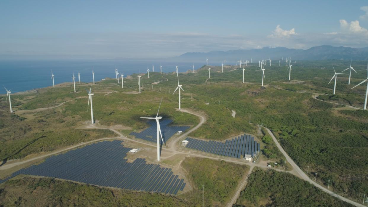 Aerial view of windmills for electric power production on the seashore of Bangui Windmills in Ilocos Norte, Philippines. On September 29, the Department of Justice (DOJ) has exempted the renewable energy market from the 60-40 foreign investment rule. (PHOTO: Getty Images)