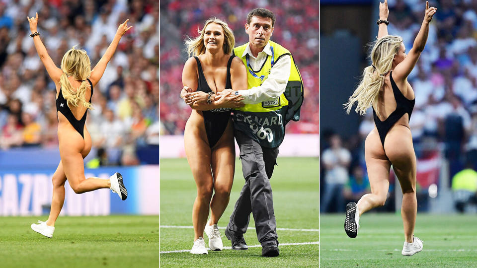 The Champions League final was disrupted by a first half pitch invader.