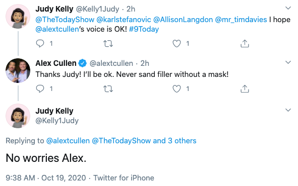 Alex revealed that he 'should've worn a mask' while doing some sanding over the weekend. Photo: Twitter.