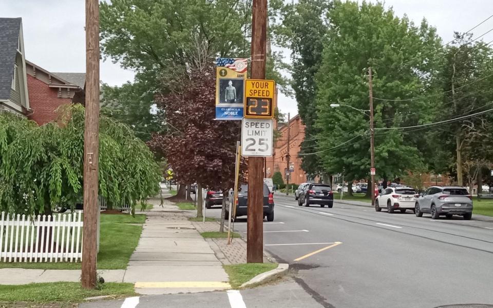Honesdale has two electronic speed notification signs advising drivers of their speed, one on Church Street, seen here, and the other on Main Street. Neither device records the data. Honesdale Police Chief Richard Southerton said the borough could purchase speed sign devices that record and report the information to police.