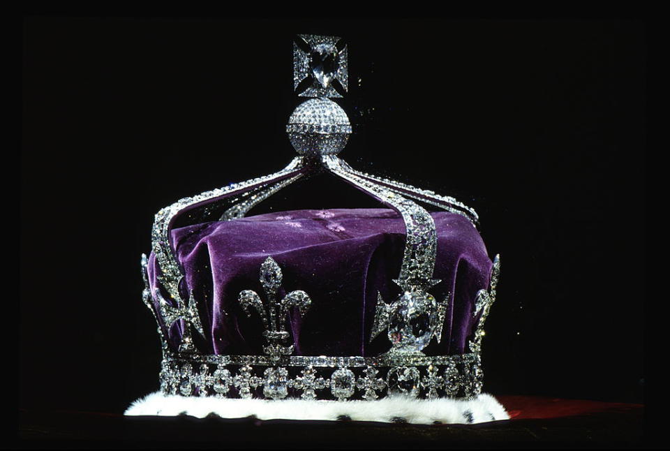 The crown of Queen Elizabeth the Queen Mother, containing the famous Kohinoor diamond, pictured on April 19, 1994.<span class="copyright">Tim Graham Photo Library via Getty Images</span>