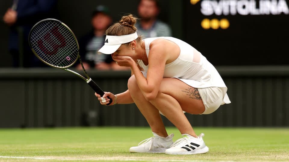 Svitolina celebrates after winning match point against Świątek. - Julian Finney/Getty Images