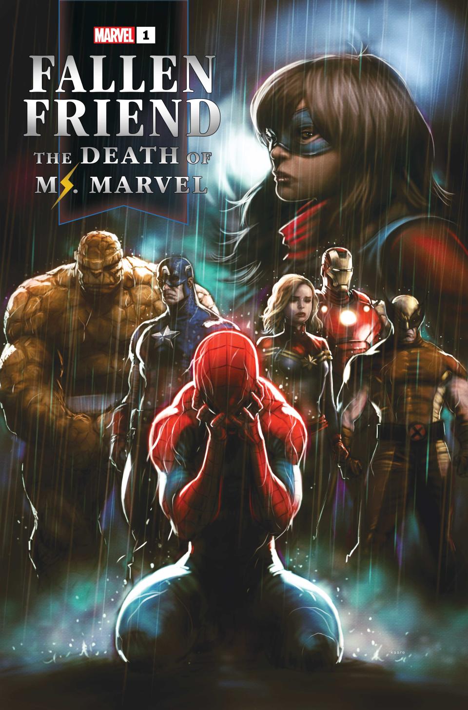 The covers for Fallen Friend: The Death of Ms. Marvel #1.