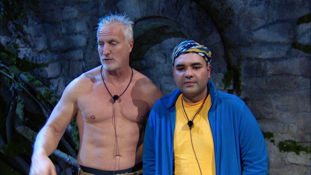 David Ginola decided to go topless for his challenge with Naughty Boy on 'I'm A Celebrity'. (ITV/Shutterstock)