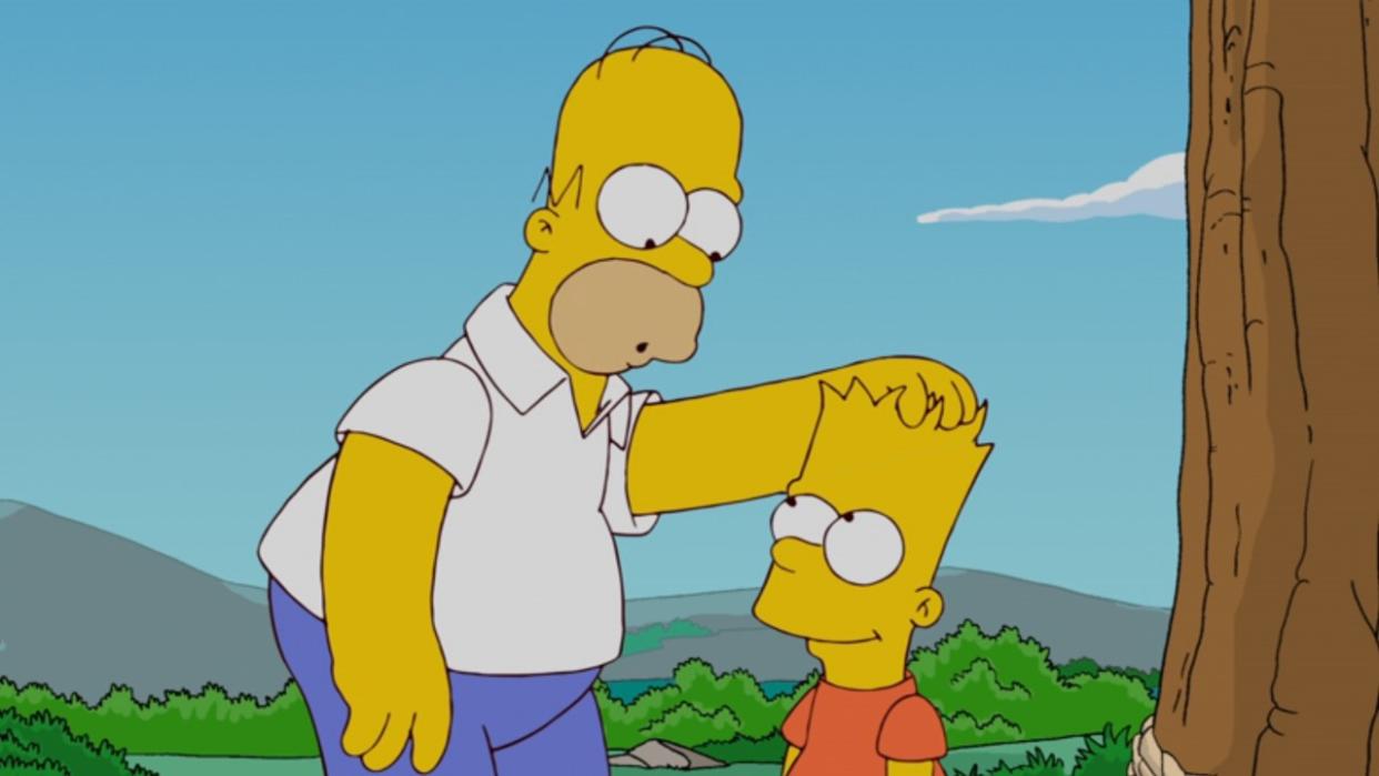  Homer patting Bart's head in The Simpsons. 