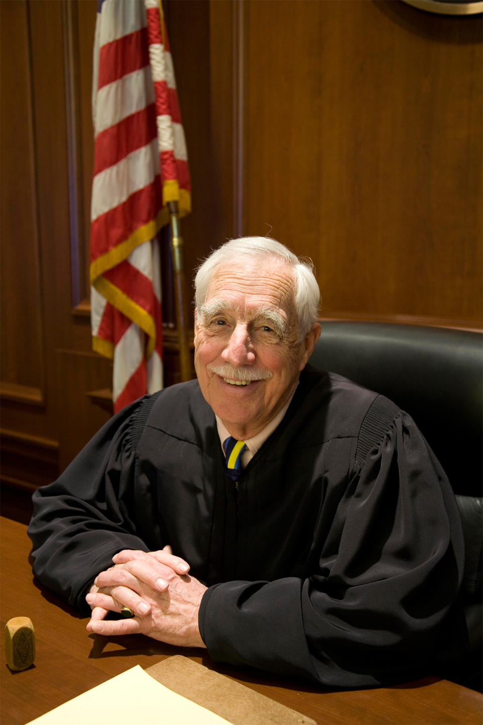 FILE- This Feb. 18, 2009, file photo, provided by The Taft School, shows Judge Robert Sweet. Sweet, who is closing in on his 90th birthday, skis, ice skates, plays tennis and has no intention of leaving the bench anytime soon. Unlike most people their age, New York City’s federal judges prefer to strike one topic from the record: retirement. The federal judicial system has become a case study in how the country will cope in coming decades with a graying America, where each economic crisis increases the likelihood that more people must work beyond 65. (AP Photo/The Taft School, Joe Lawton)
