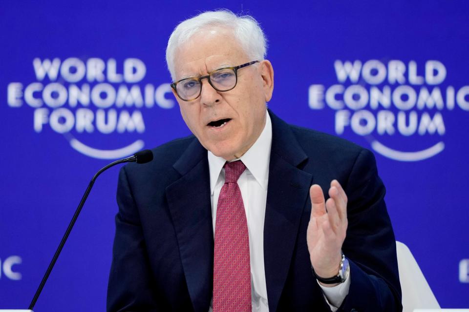 Co-founder and co-chairman of the private equity firm The Carlyle Group David Rubenstein speaks in the panel "The Global Economic Outlook" on the last day of the forum's Annual Meeting in Davos, Switzerland, Jan. 19, 2024. Rubenstein has reached an agreement to buy the Baltimore Orioles for $1.725 billion, according to a person with knowledge of the deal Tuesday, Jan. 30.