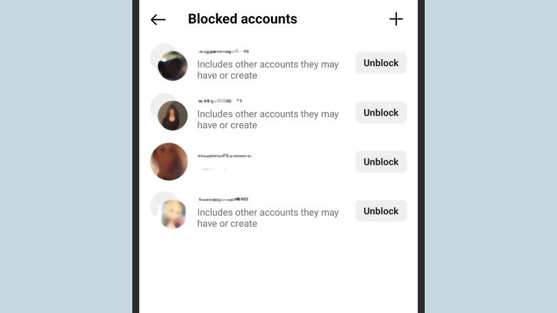 Blocked contacts on Instagram. - Screenshot: Instagram