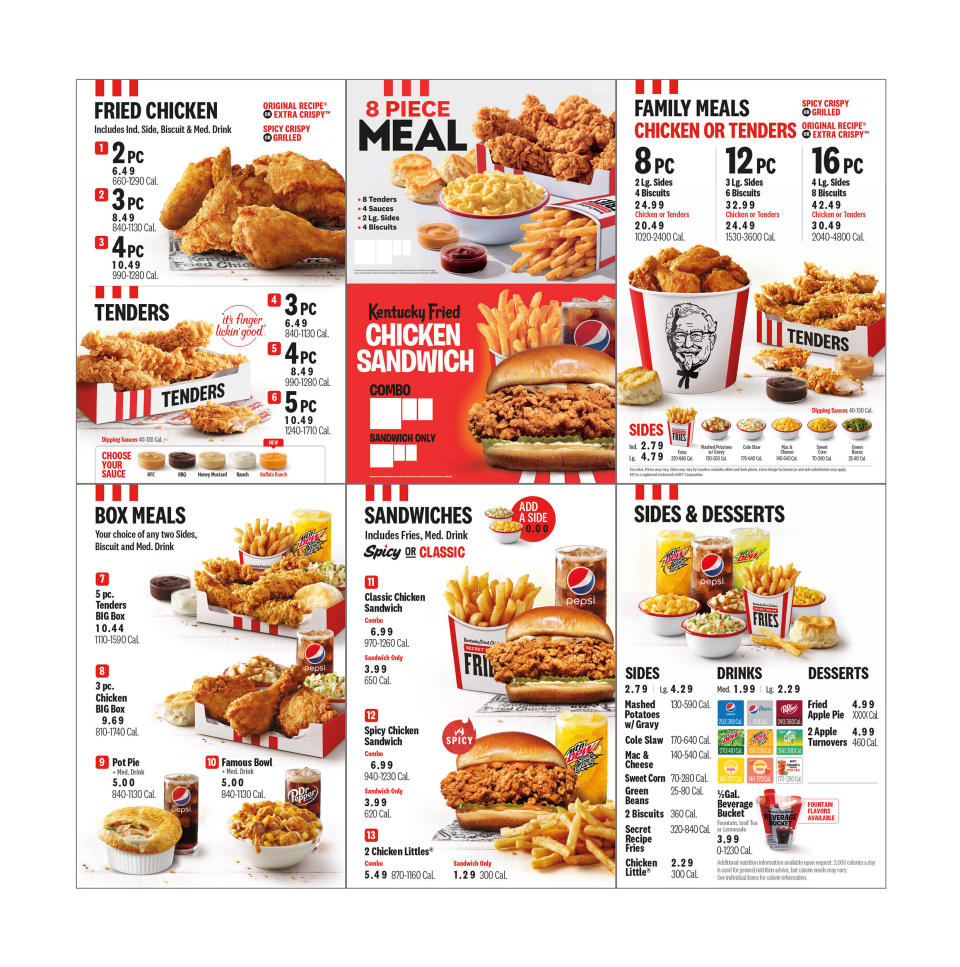 KFC's new menu. (KFC)