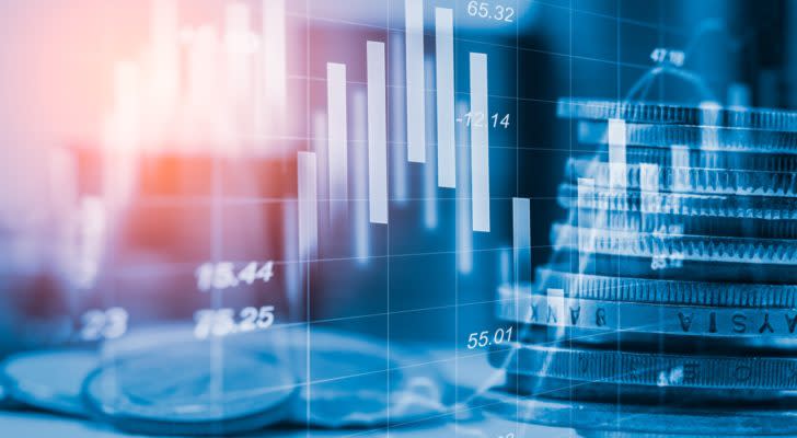 Stock market or forex trading graph and candlestick chart suitable for financial investment concept. Economy trends background for business idea and all art work design. Abstract finance background.