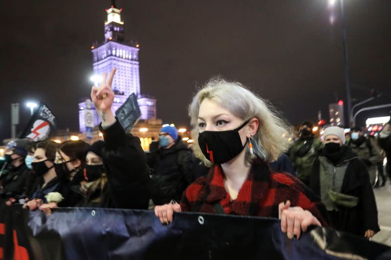 Protest against verdict restricting abortion rights, in Warsaw