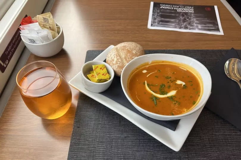 My starter - tomato and basil soup with bread and butter - was lovely