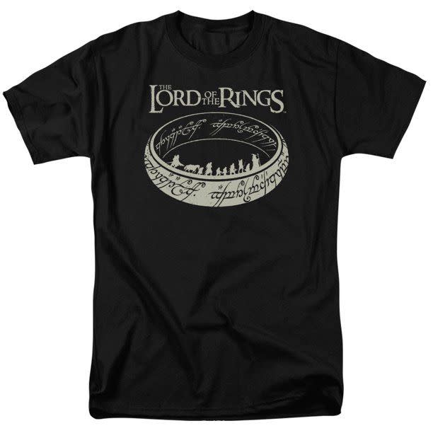 <p><strong>Trevco</strong></p><p>walmart.com</p><p><strong>$24.45</strong></p><p>This tribute tee has all the essentials a LOTR fan needs, from the recognizable typography the ring. All the major faces form a silhouette line in the middle.</p>